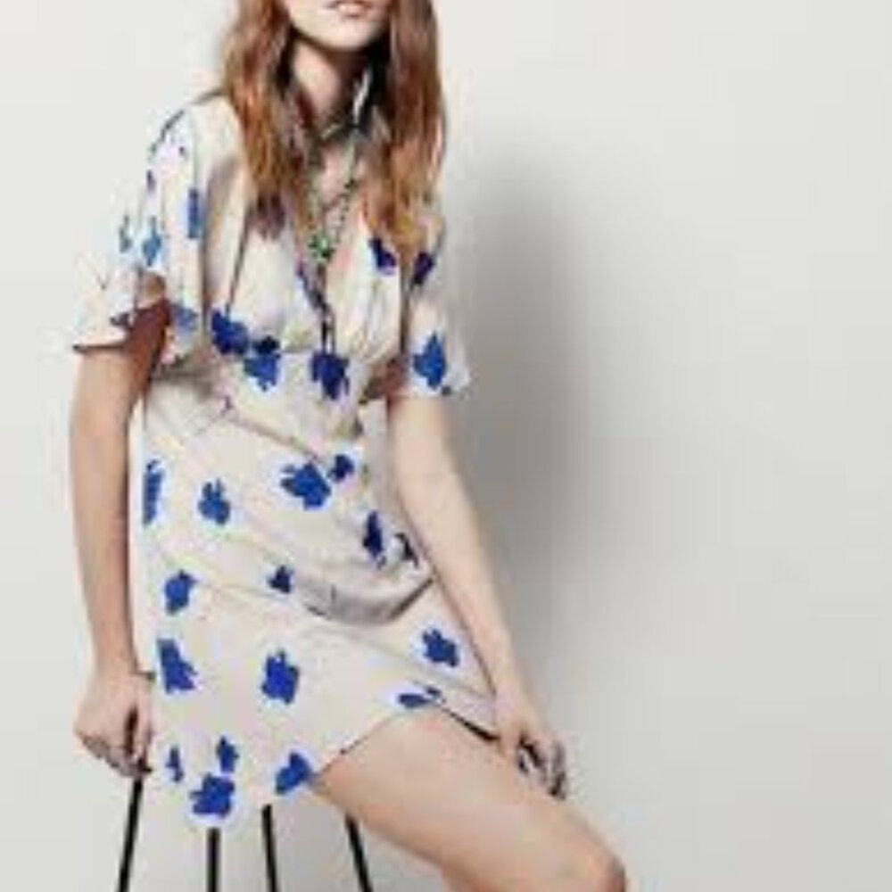 NWT Free People Floral Drapey Melanie Dress in Pearl Combo V Neck Pockets Size 6